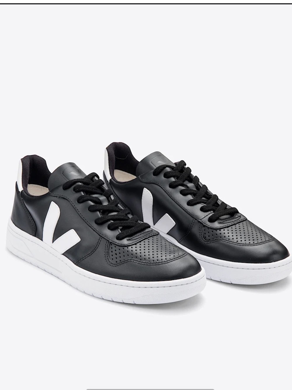 VEJA V-10 Black White Premium Leather Sneakers 10 Retro Low Made in Brazil